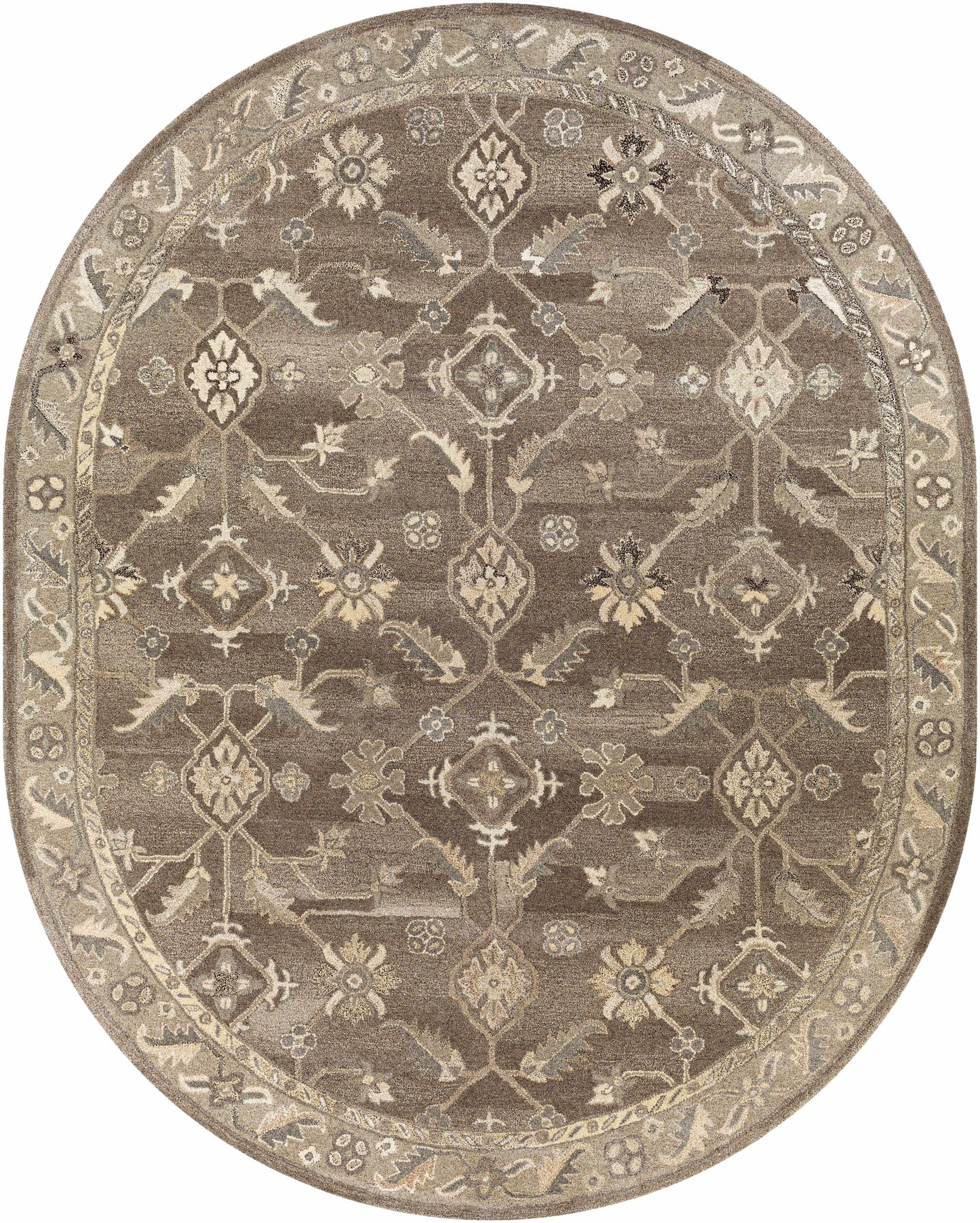 Dark Brown Traditional Wool Rug - 8’ x 10’ Oval - Boutique Rugs