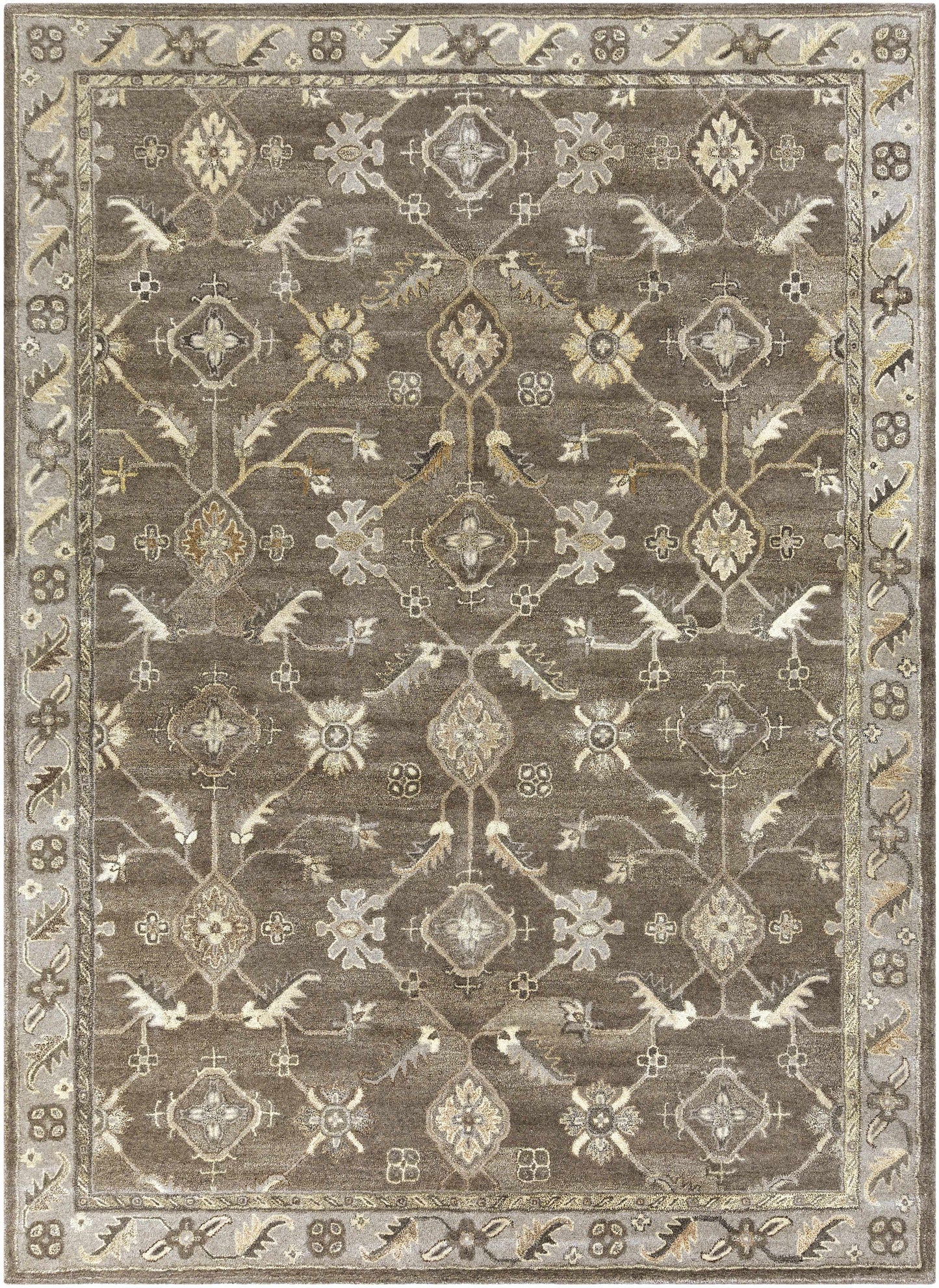 Dark Brown Traditional Wool Rug - 8’ x 11’ Rectangle - Boutique Rugs