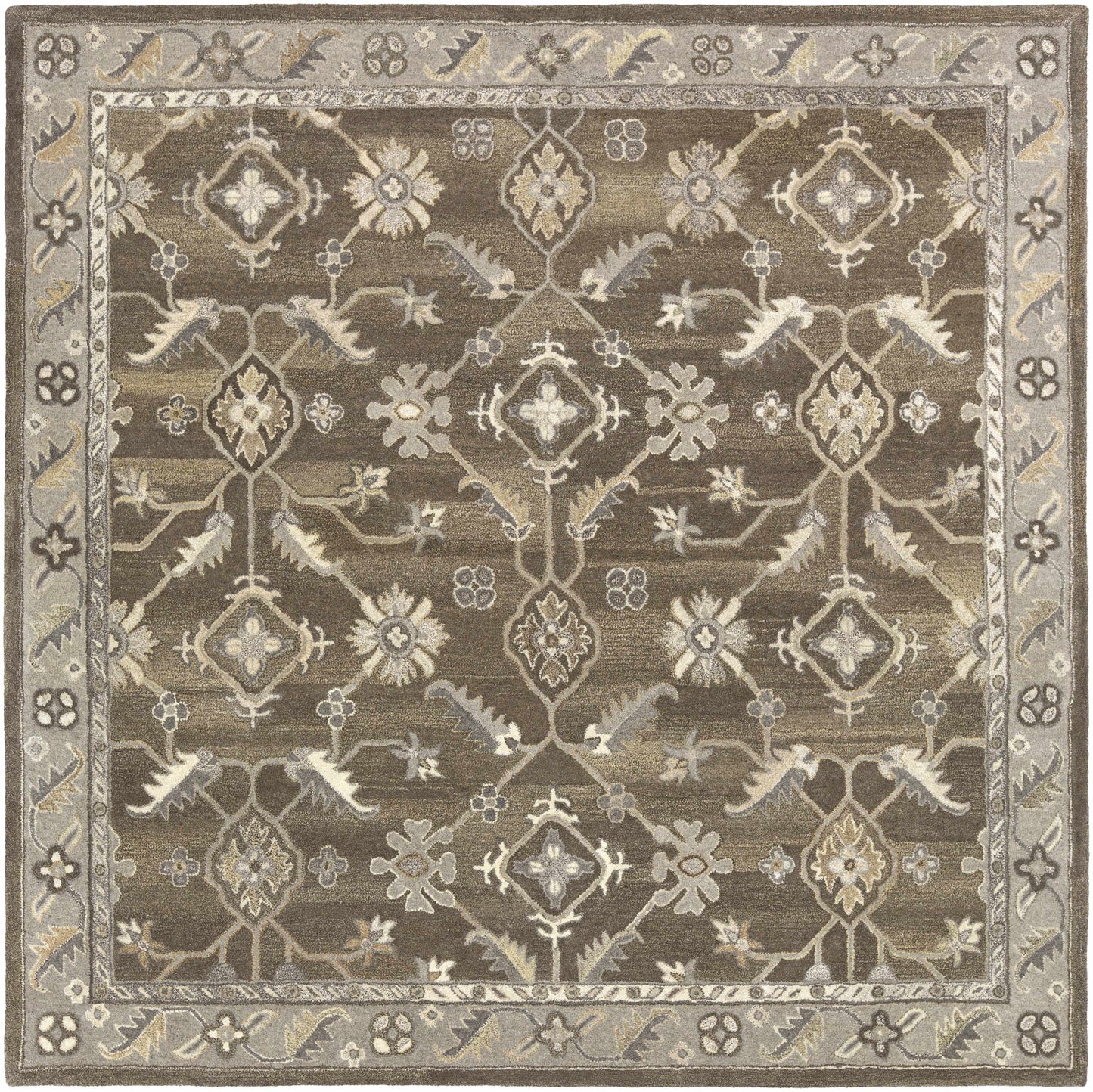 Dark Brown Traditional Wool Rug - 8’ Square - Boutique Rugs