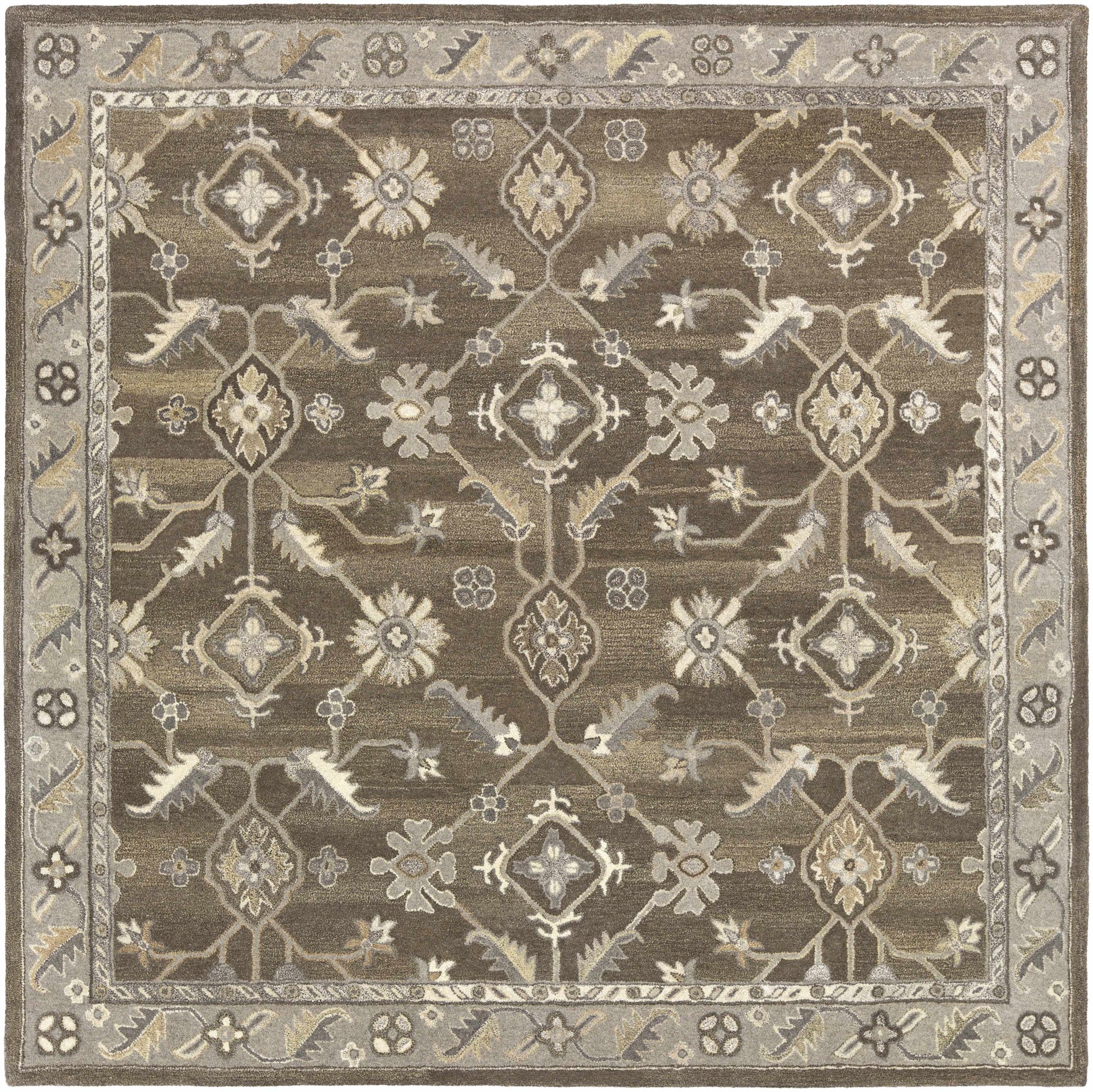Dark Brown Traditional Wool Rug - 8’ Square - Boutique Rugs