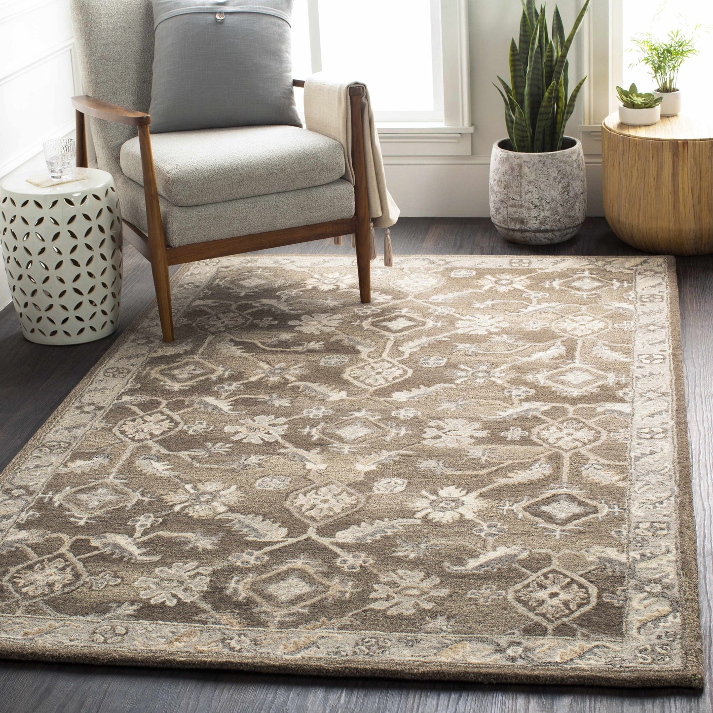 Dark Brown Traditional Wool Rug - Boutique Rugs