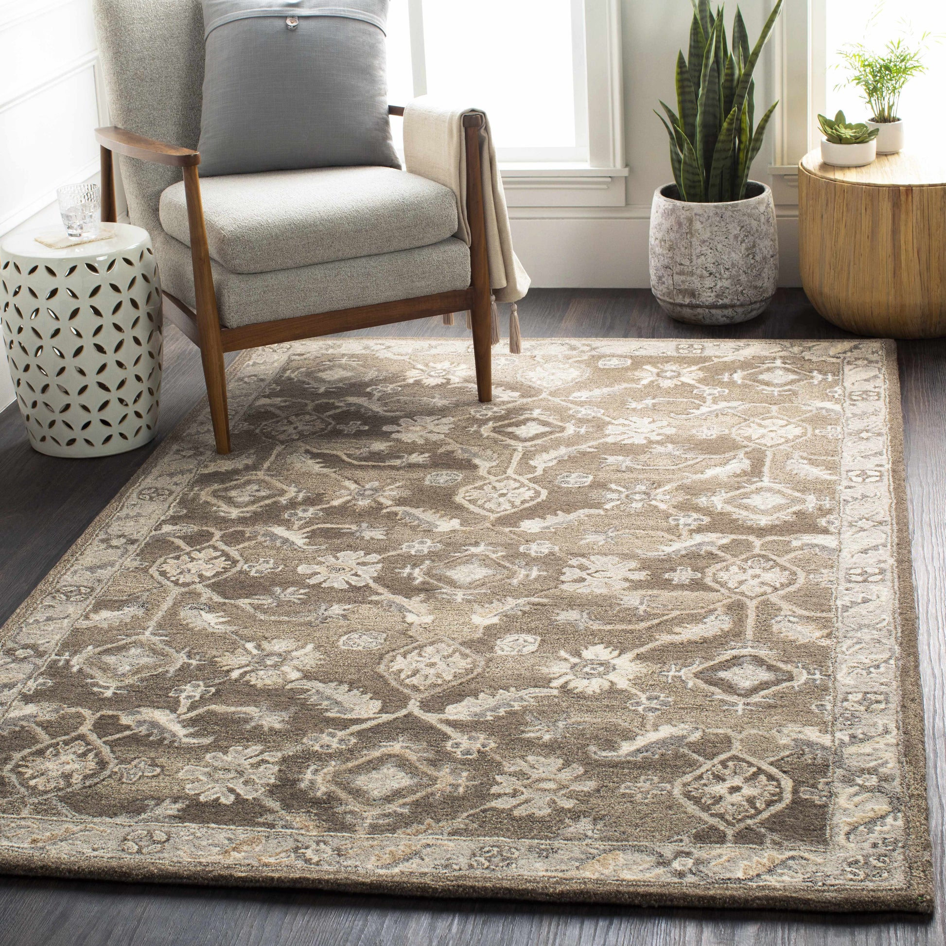 Dark Brown Traditional Wool Rug - Boutique Rugs