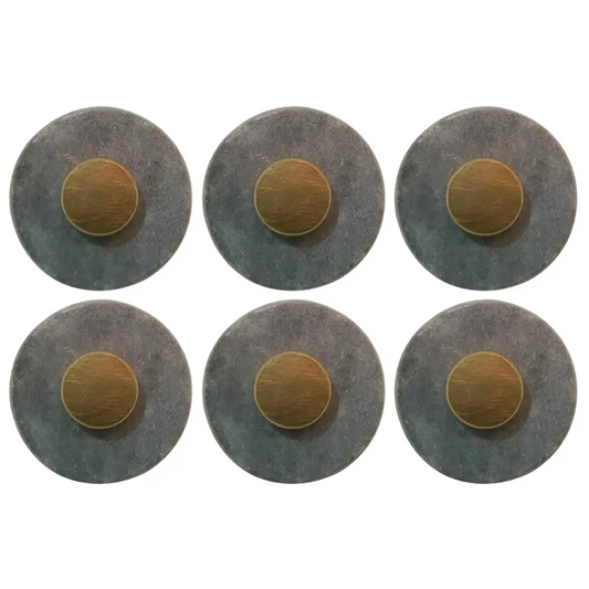 Solid Marble and Brass Knob Door Drawer Pulls - Blue/Gray or Pink (each) - Plutus imports
