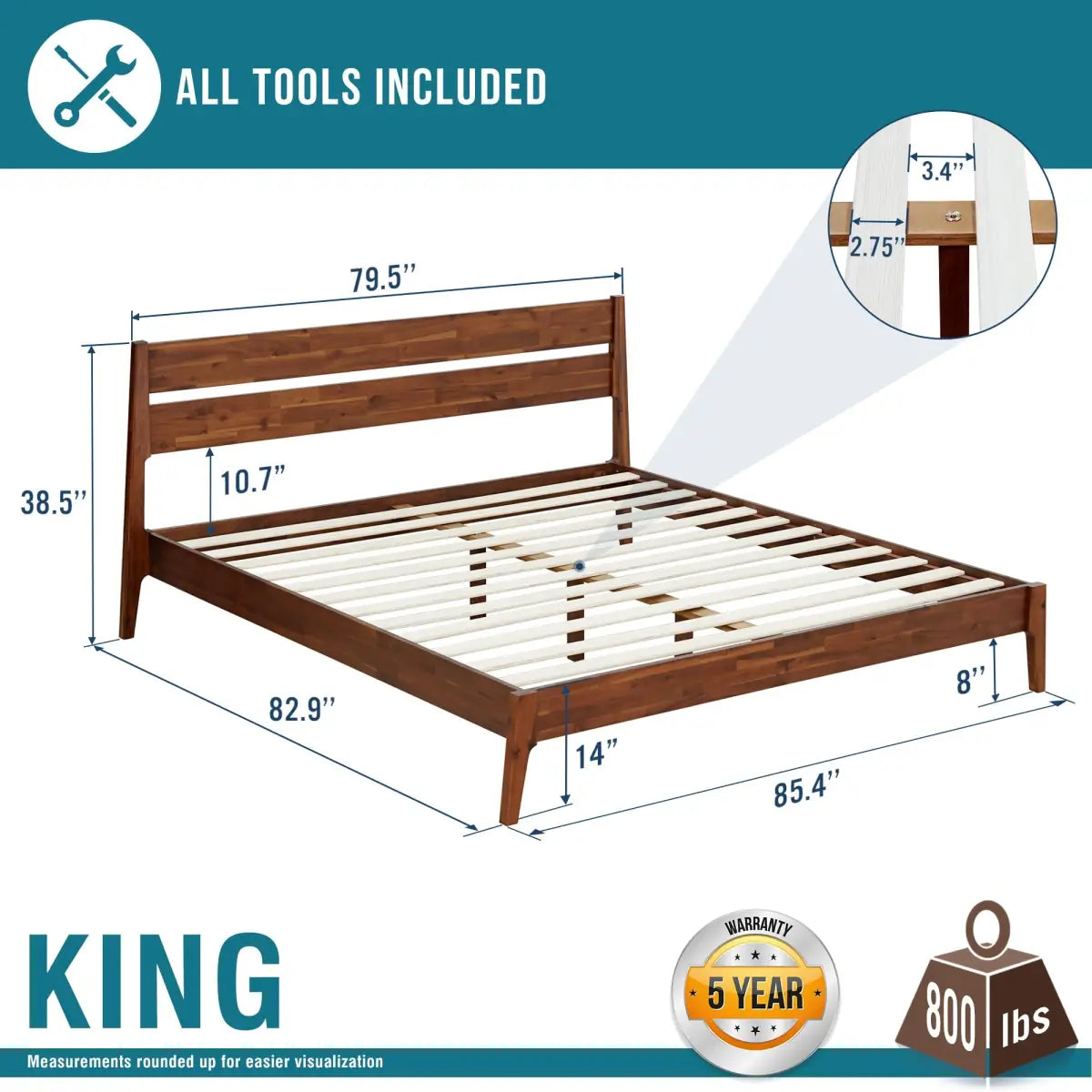 Solid Wood Bed Frame - Acacia Callisto Deluxe - Superior Comfort and Style - Megsu