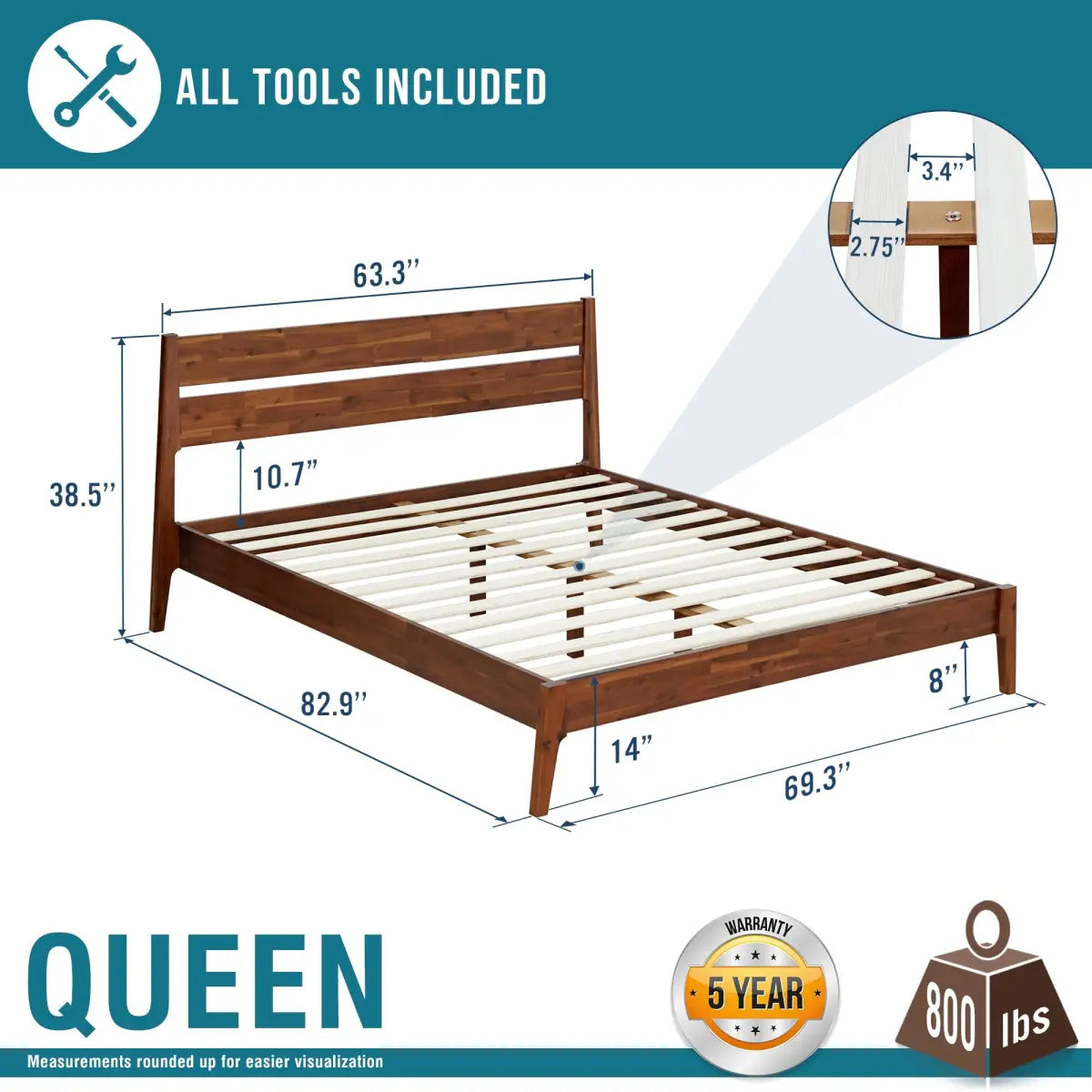 Solid Wood Bed Frame - Acacia Callisto Deluxe - Superior Comfort and Style - Megsu