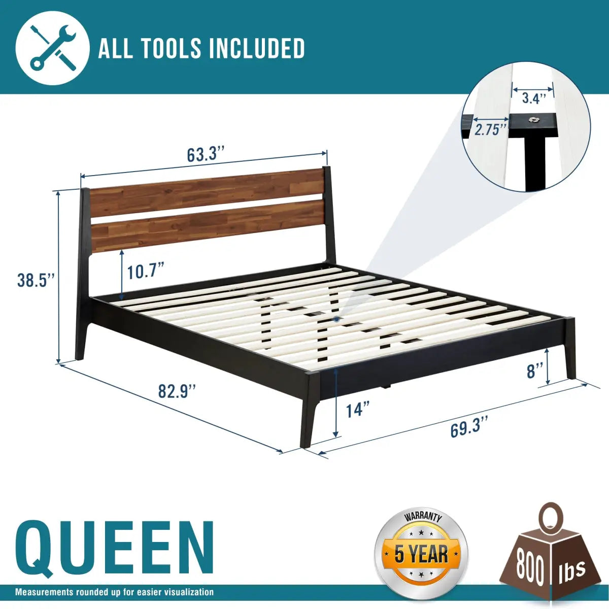 Solid Wood Bed Frame - Acacia Callisto Deluxe - Superior Comfort and Style - Megsu