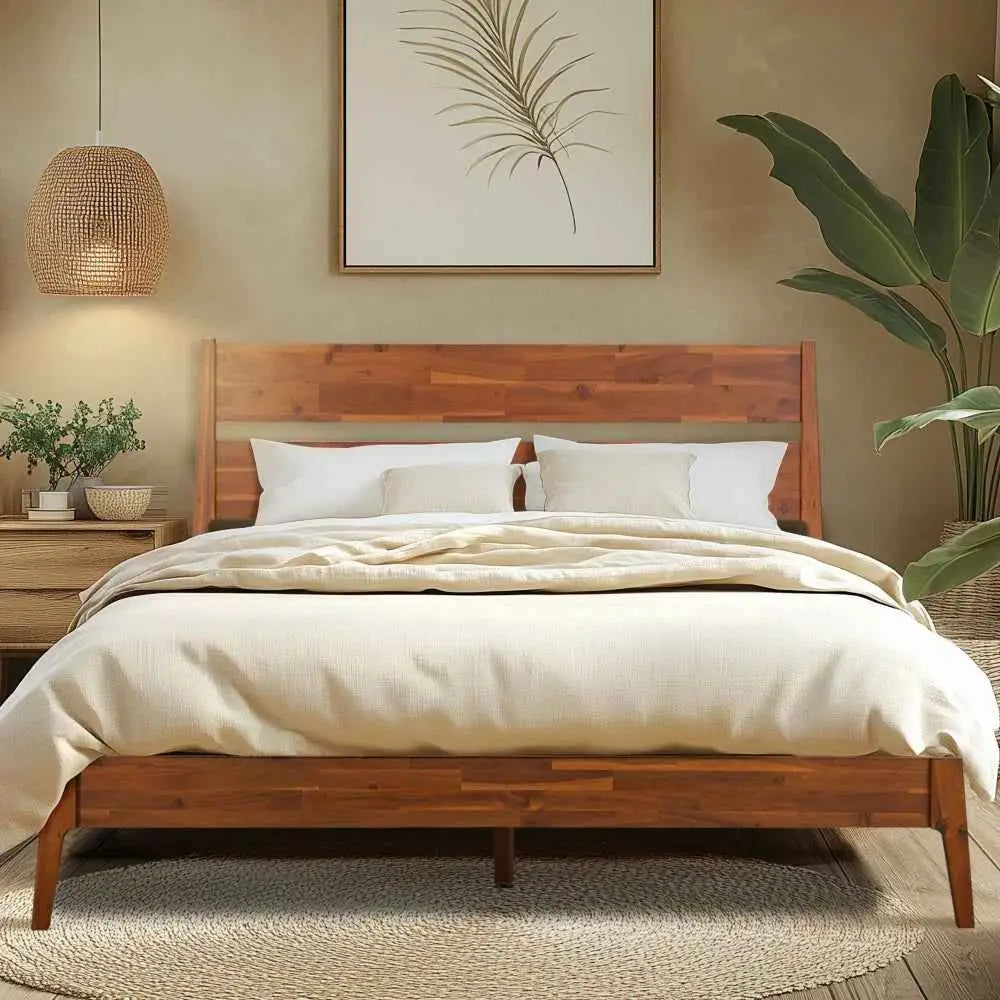 Solid Wood Bed Frame - Acacia Callisto Deluxe - Superior Comfort and Style - Only Bed / Walnut / Queen - Megsu