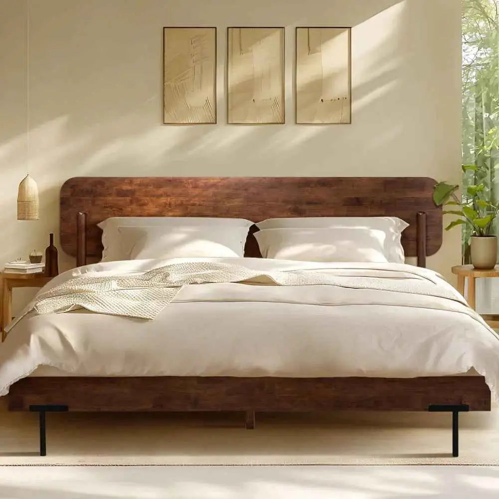 Solid Wood Bed Frame - Frida Deluxe - Quality Craftsmanship and Timeless Elegance - Walnut / King - Megsu