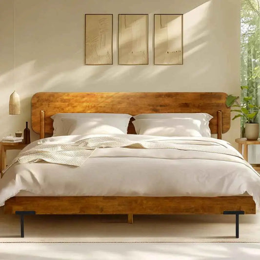 Solid Wood Bed Frame - Frida Deluxe - Quality Craftsmanship and Timeless Elegance - Caramel / King - Megsu
