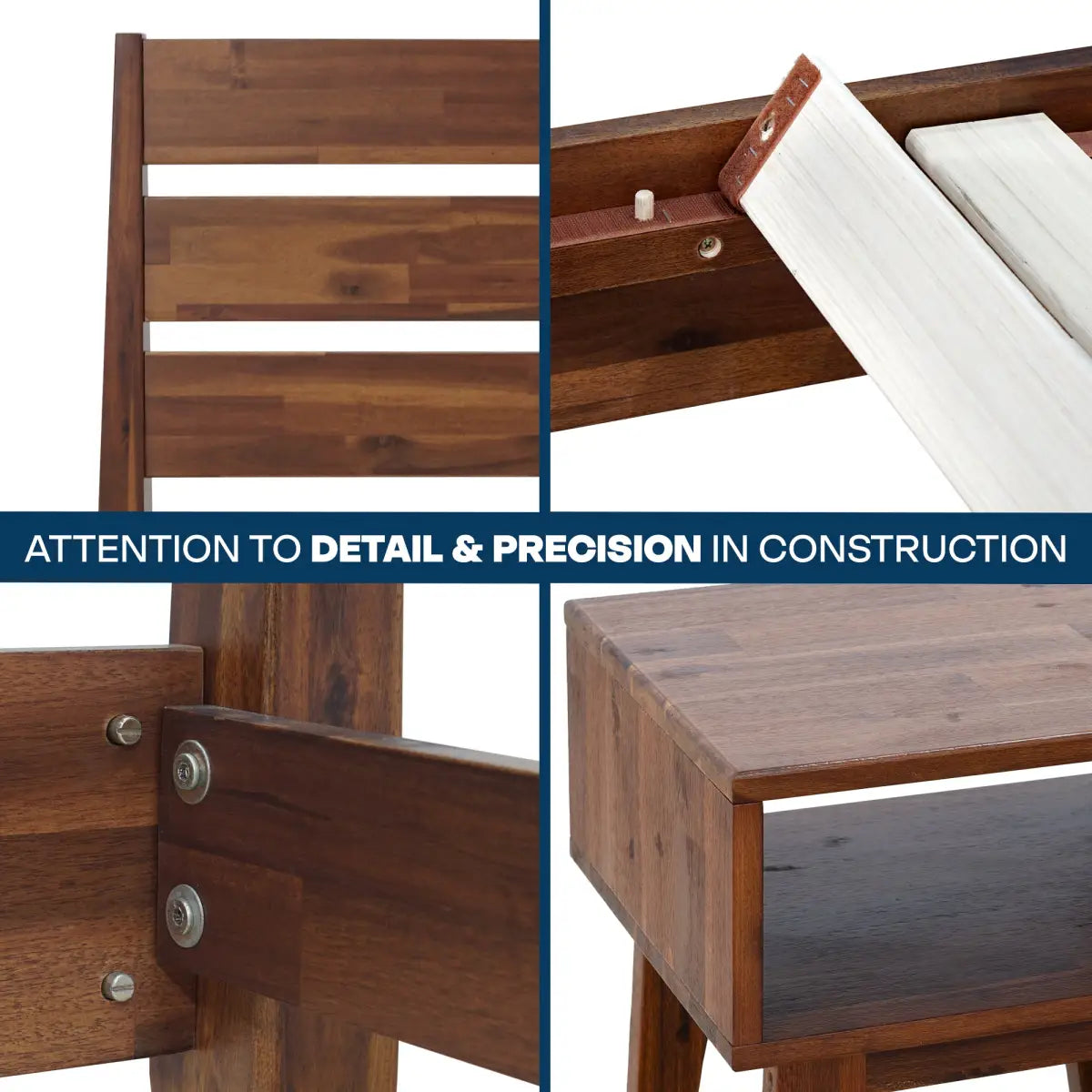 Solid Wood Bed Frame & Nightstand Set - Acacia Bedroom Furniture - Megsu