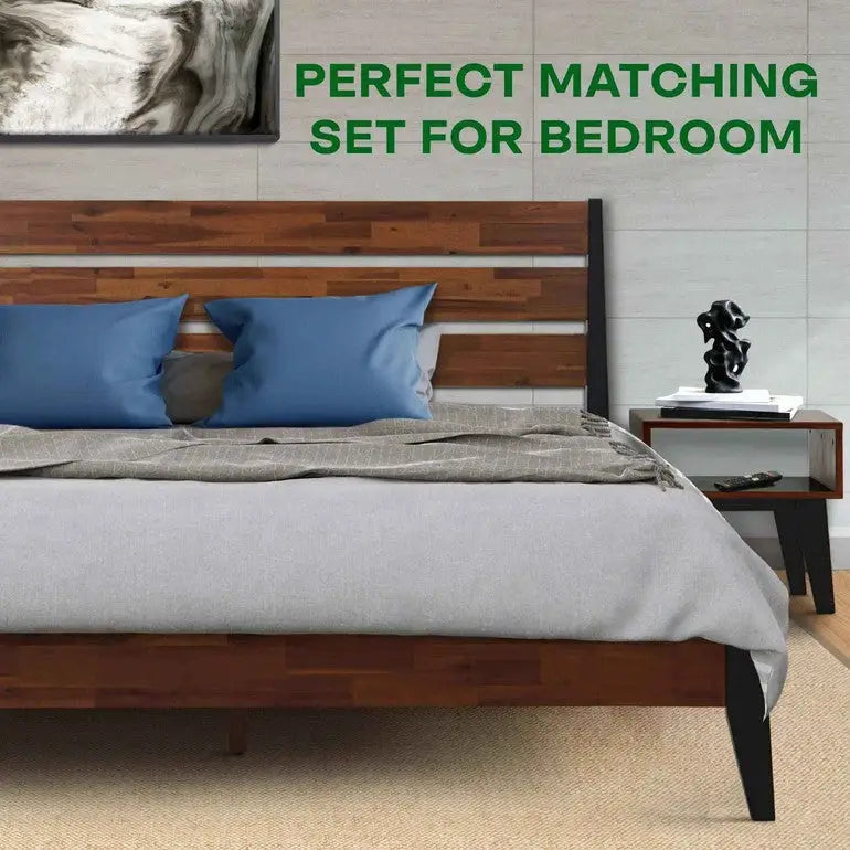 Solid Wood Bed Frame & Nightstand Set - Acacia Bedroom Furniture - Megsu