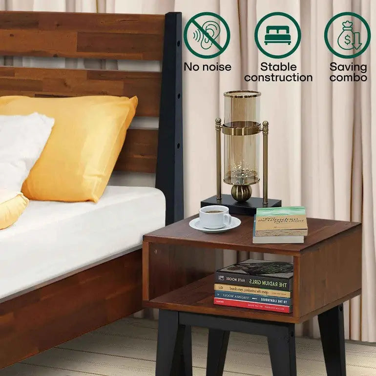Solid Wood Bed Frame & Nightstand Set - Acacia Bedroom Furniture - Megsu