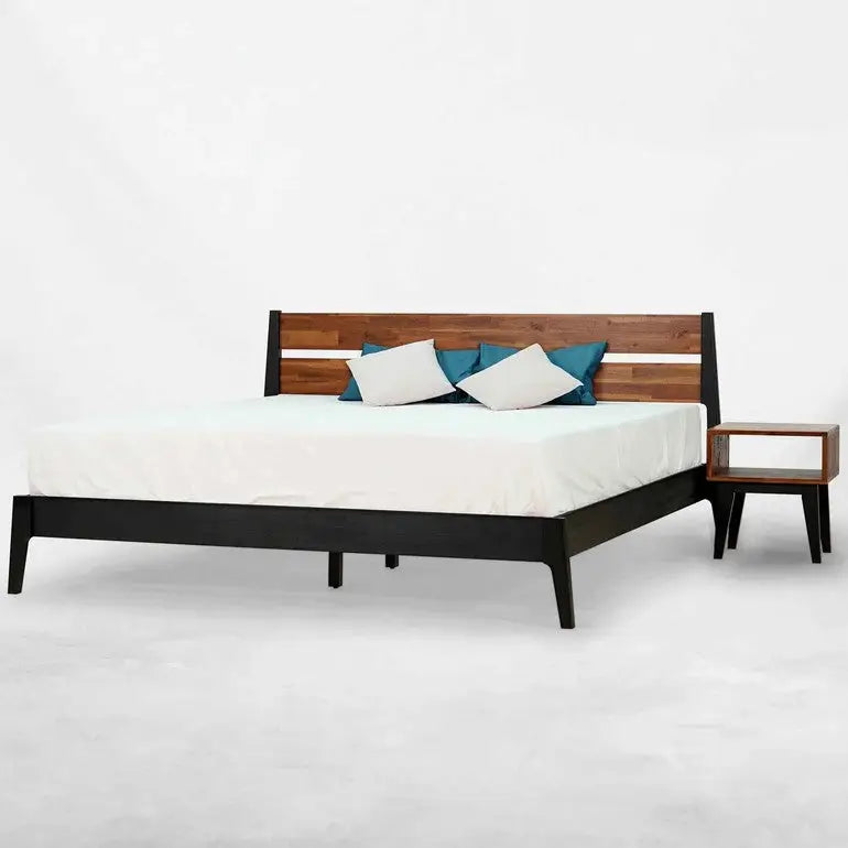 Solid Wood Bed Frame and Nightstand Set - Acacia Callisto - for a Stylish Bedroom - Megsu