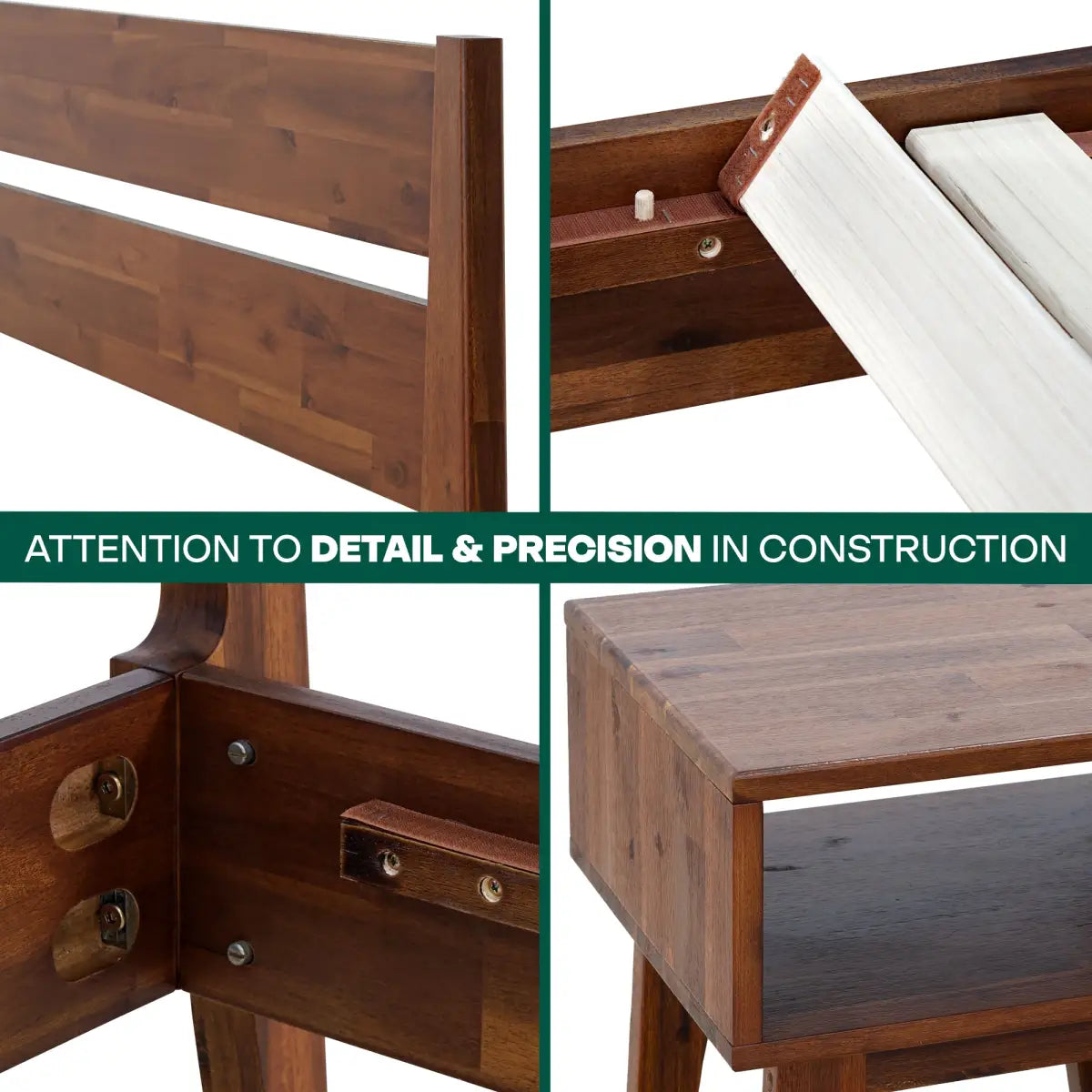 Solid Wood Bed Frame and Nightstand Set - Acacia Callisto - for a Stylish Bedroom - Megsu