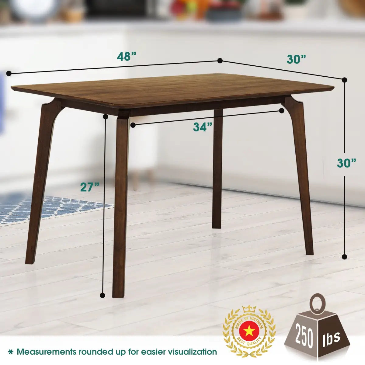 Solid Wood Dining Table - Acacia Verve 48’’ - Kitchen Table - Megsu