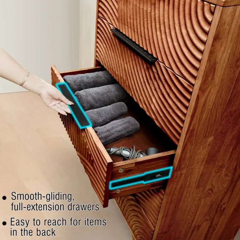Solid Wood Dresser with 5 Drawers - Acacia Harmony - Bedroom Storage - Megsu