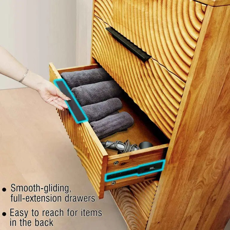 Solid Wood Dresser with 5 Drawers - Acacia Harmony - Bedroom Storage - Megsu