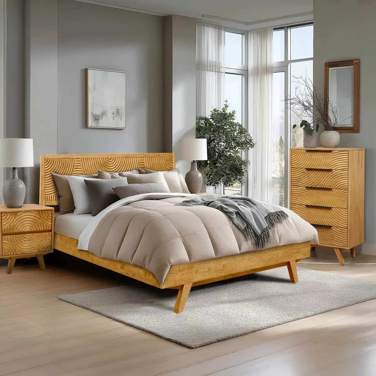 Solid Wood Dresser with 5 Drawers - Acacia Harmony - Bedroom Storage - Megsu