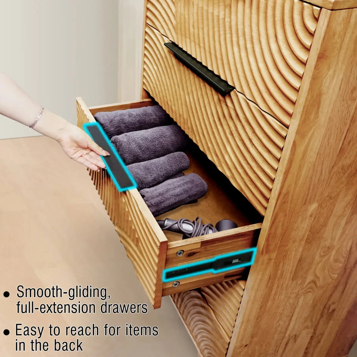 Solid Wood Dresser with 5 Drawers - Acacia Harmony - Bedroom Storage - Megsu