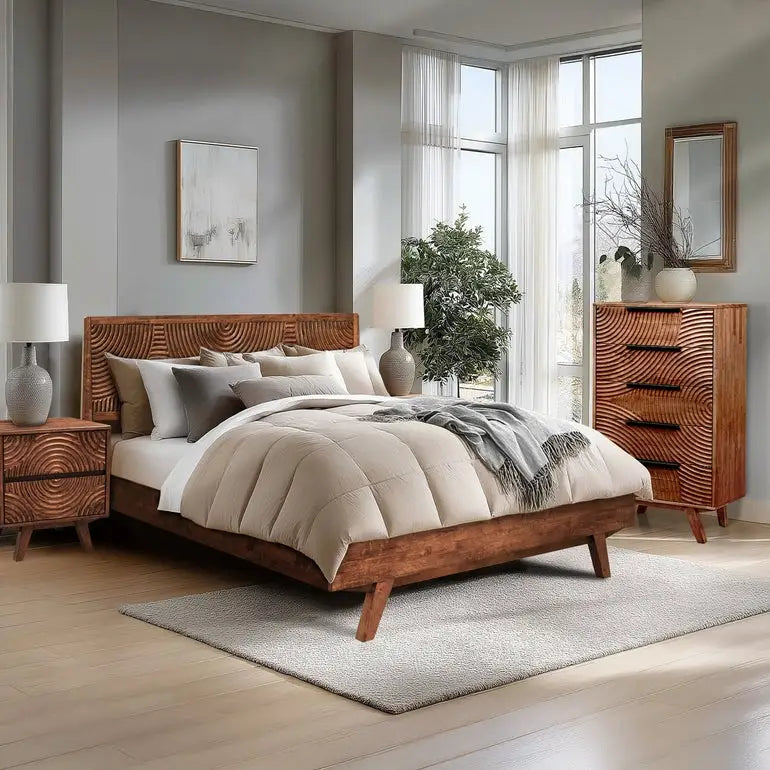 Solid Wood Dresser with 5 Drawers - Acacia Harmony - Bedroom Storage - Megsu