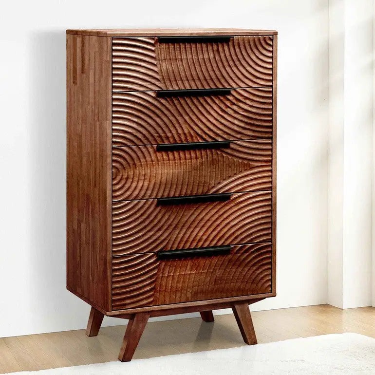 Solid Wood Dresser with 5 Drawers - Acacia Harmony - Bedroom Storage - Walnut - Megsu