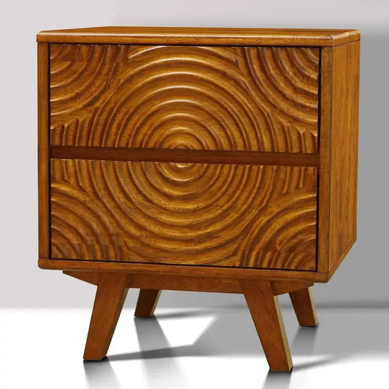 Solid Wood Nightstand - Acacia Harmony with 2 Drawers - Elegant Bedroom Storage - Caramel - Megsu