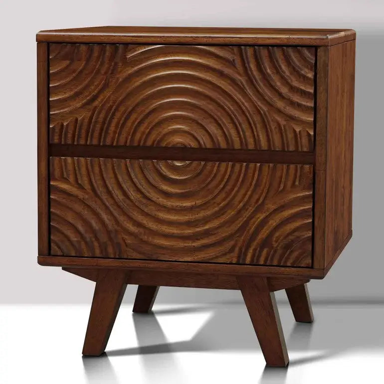 Solid Wood Nightstand - Acacia Harmony with 2 Drawers - Elegant Bedroom Storage - Walnut - Megsu