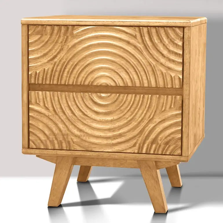 Solid Wood Nightstand - Acacia Harmony with 2 Drawers - Elegant Bedroom Storage - Natural Oak - Megsu