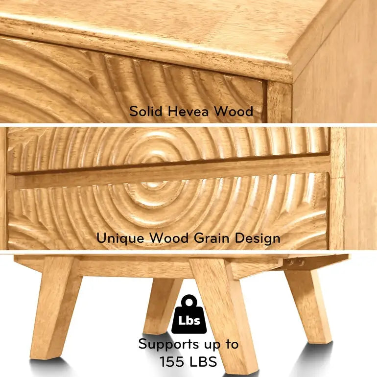 Solid Wood Nightstand - Acacia Harmony with 2 Drawers - Elegant Bedroom Storage - Megsu