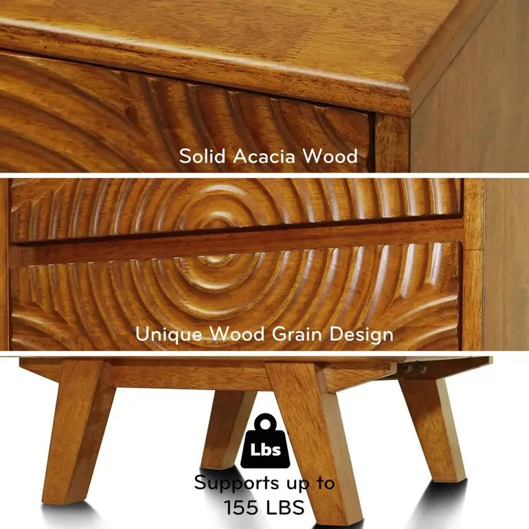 Solid Wood Nightstand - Acacia Harmony with 2 Drawers - Elegant Bedroom Storage - Megsu