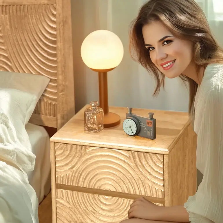Solid Wood Nightstand - Acacia Harmony with 2 Drawers - Elegant Bedroom Storage - Megsu