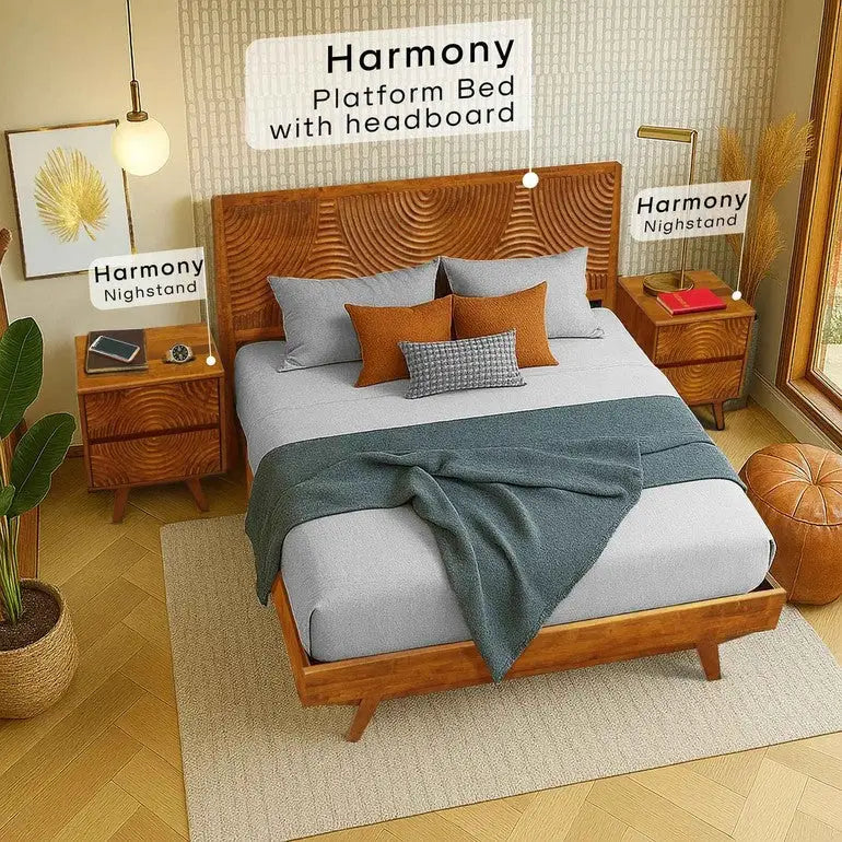 Solid Wood Nightstand - Acacia Harmony with 2 Drawers - Elegant Bedroom Storage - Megsu