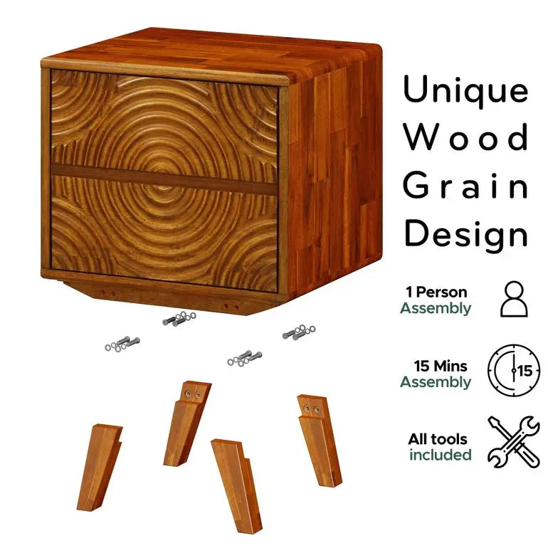 Solid Wood Nightstand - Acacia Harmony with 2 Drawers - Elegant Bedroom Storage - Megsu