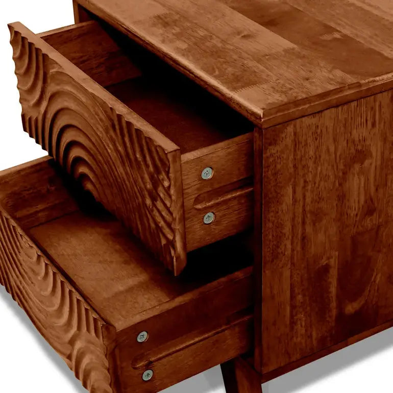 Solid Wood Nightstand - Acacia Harmony with 2 Drawers - Elegant Bedroom Storage - Megsu