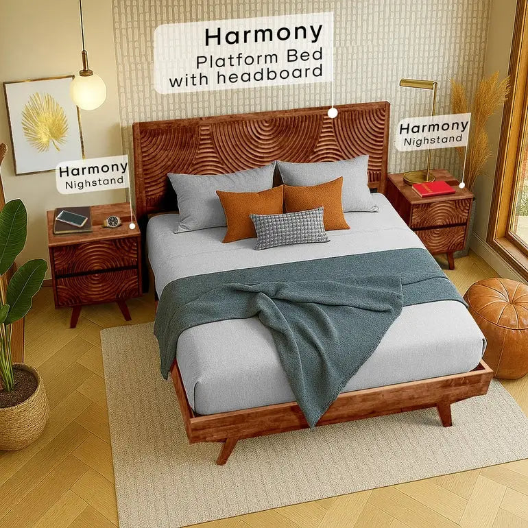 Solid Wood Nightstand - Acacia Harmony with 2 Drawers - Elegant Bedroom Storage - Megsu