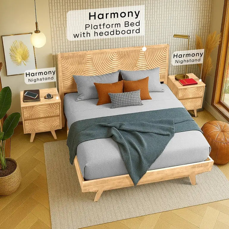 Solid Wood Nightstand - Acacia Harmony with 2 Drawers - Elegant Bedroom Storage - Megsu