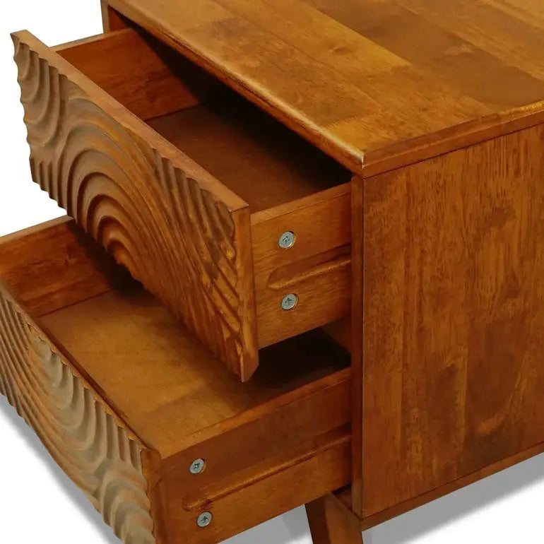 Solid Wood Nightstand - Acacia Harmony with 2 Drawers - Elegant Bedroom Storage - Megsu