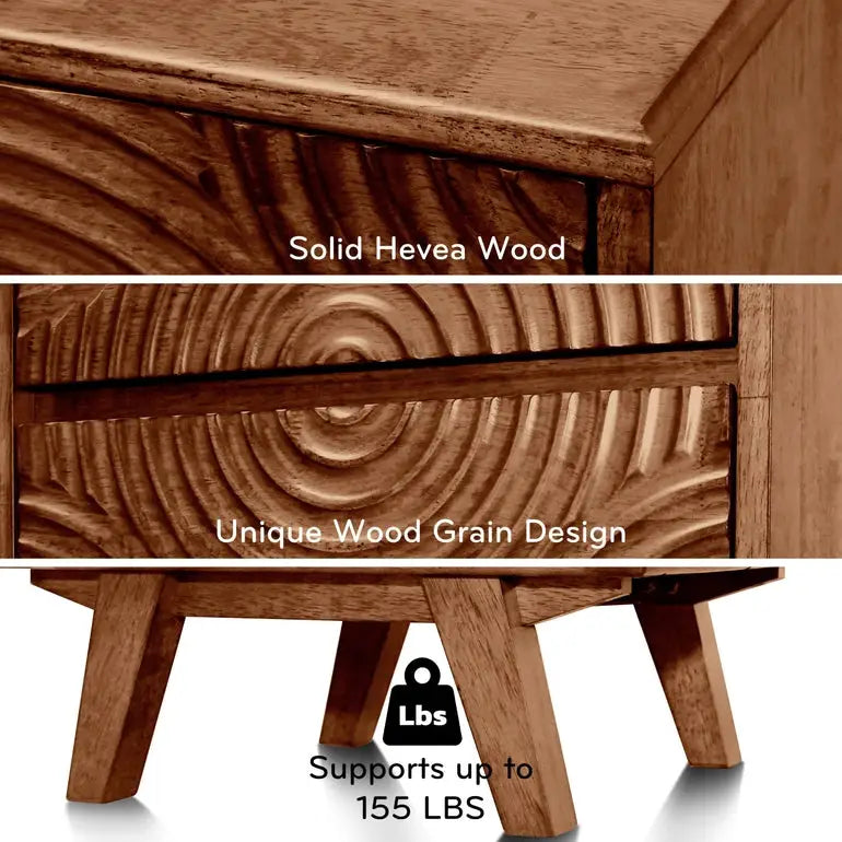 Solid Wood Nightstand - Acacia Harmony with 2 Drawers - Elegant Bedroom Storage - Megsu