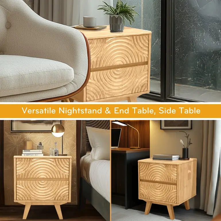 Solid Wood Nightstand - Acacia Harmony with 2 Drawers - Elegant Bedroom Storage - Megsu