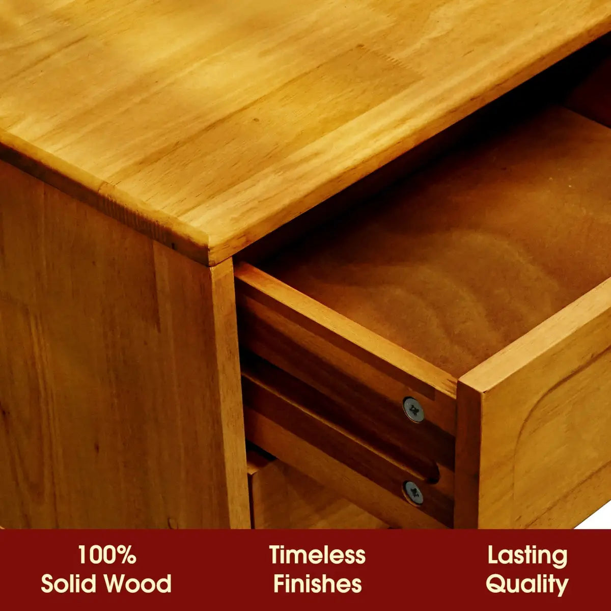 Solid Wood Nightstand - Acacia Savana Mid-Century Modern - 2 Drawer - Megsu