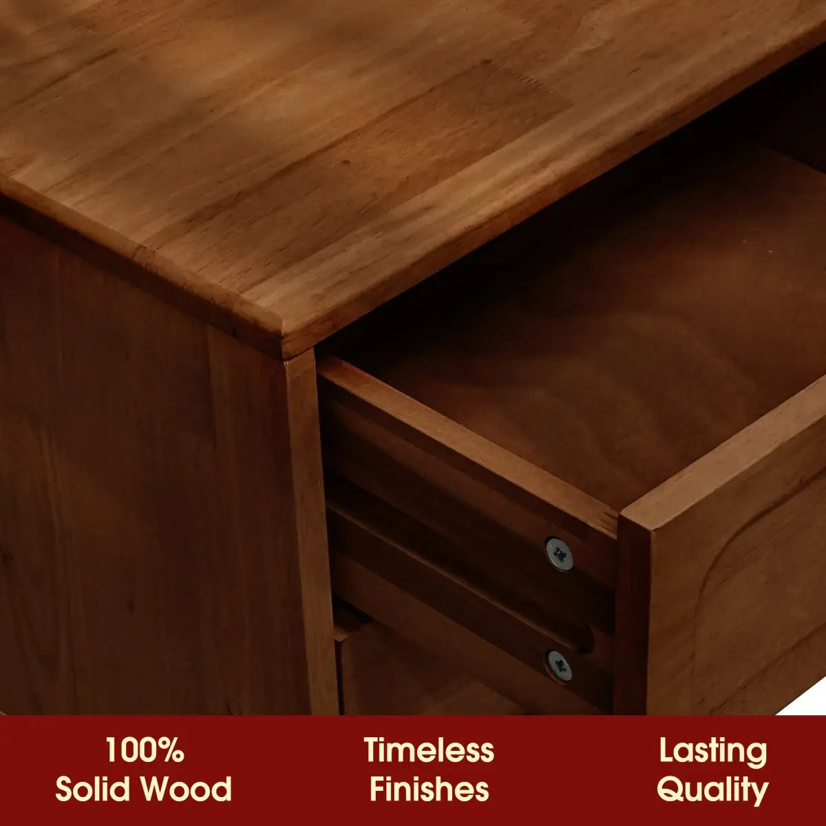 Solid Wood Nightstand - Acacia Savana Mid-Century Modern - 2 Drawer - Megsu