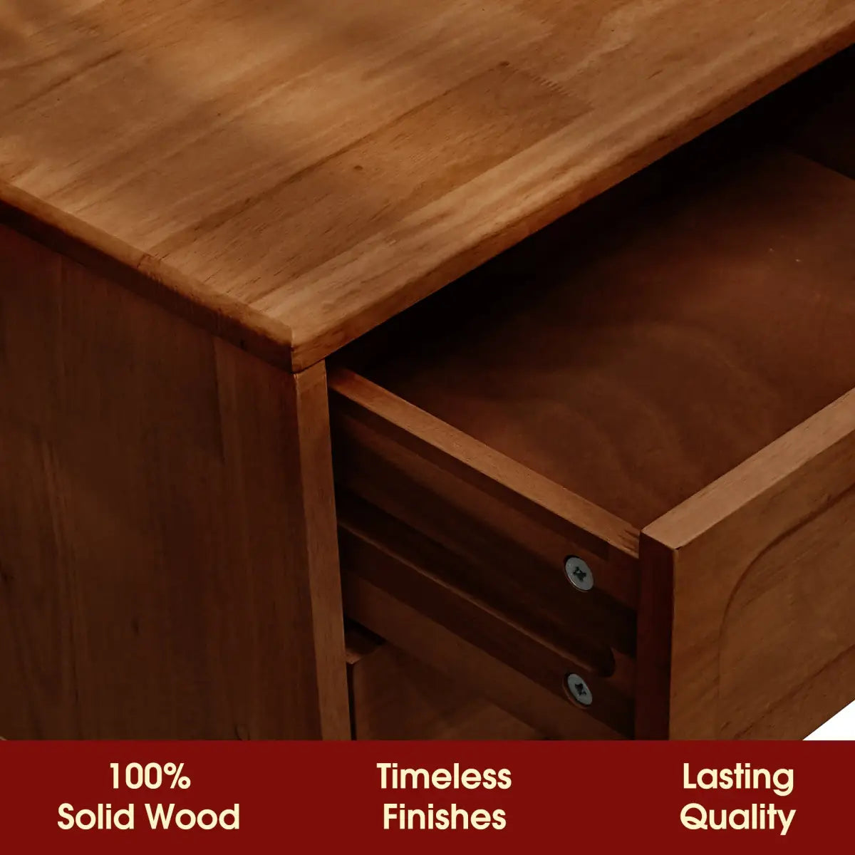 Solid Wood Nightstand - Acacia Savana Mid-Century Modern - 2 Drawer - Megsu