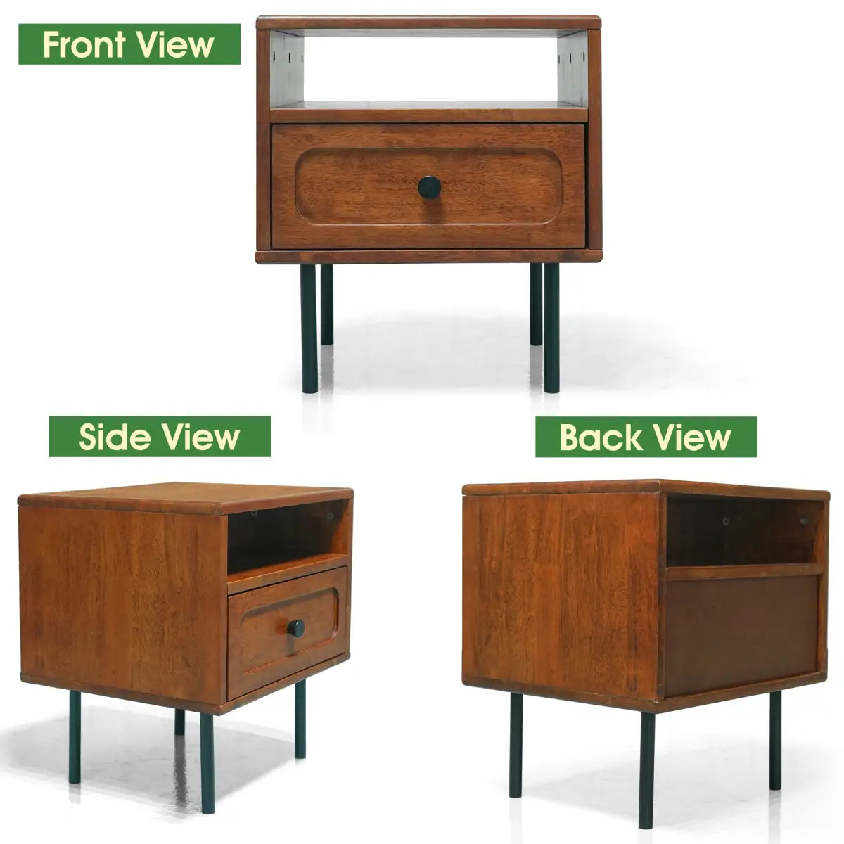 Solid Wood Nightstand - Acacia Savana - Mid-Century Modern - Single Drawer - Megsu