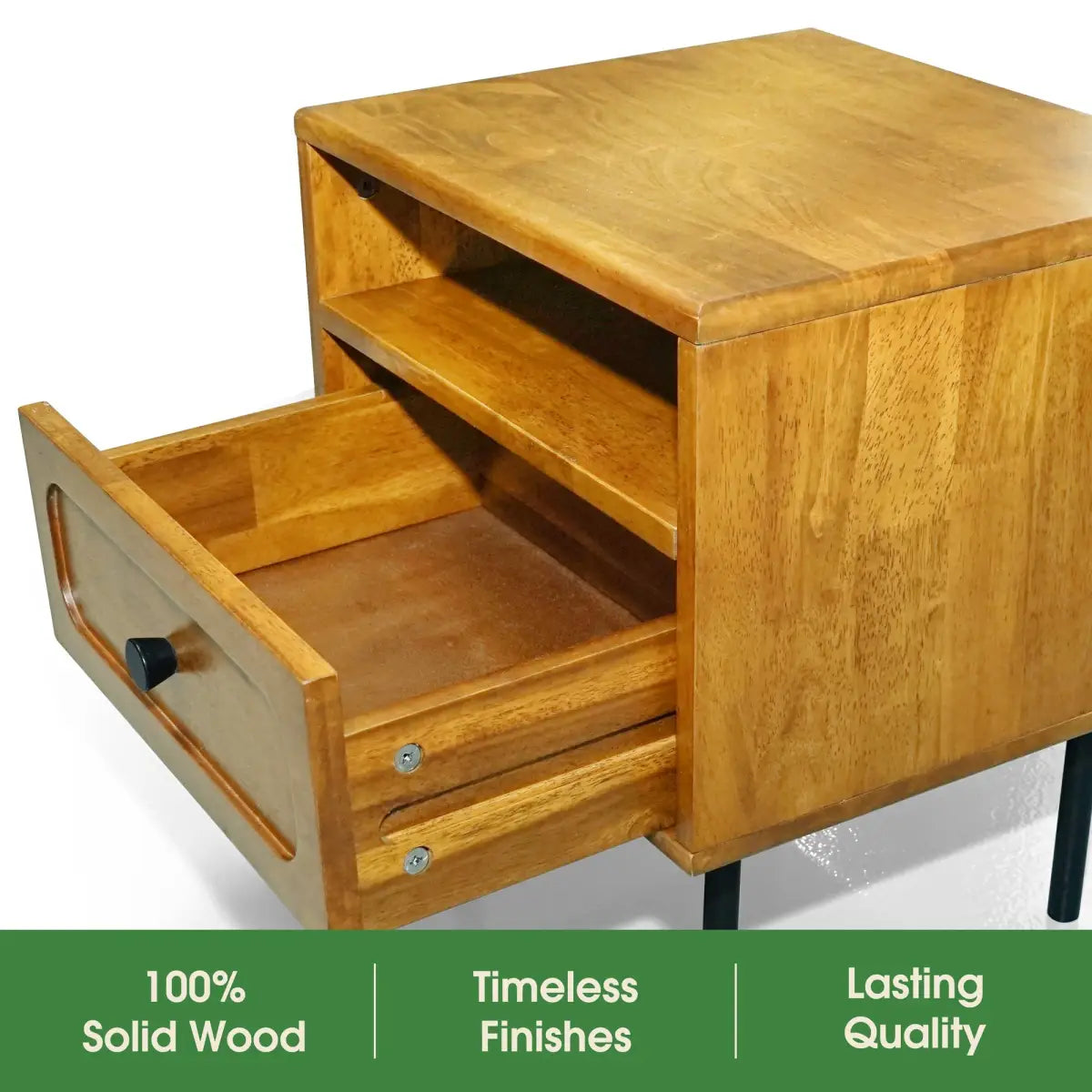 Solid Wood Nightstand - Acacia Savana - Mid-Century Modern - Single Drawer - Megsu