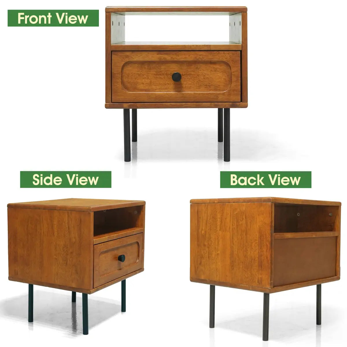 Solid Wood Nightstand - Acacia Savana - Mid-Century Modern - Single Drawer - Megsu