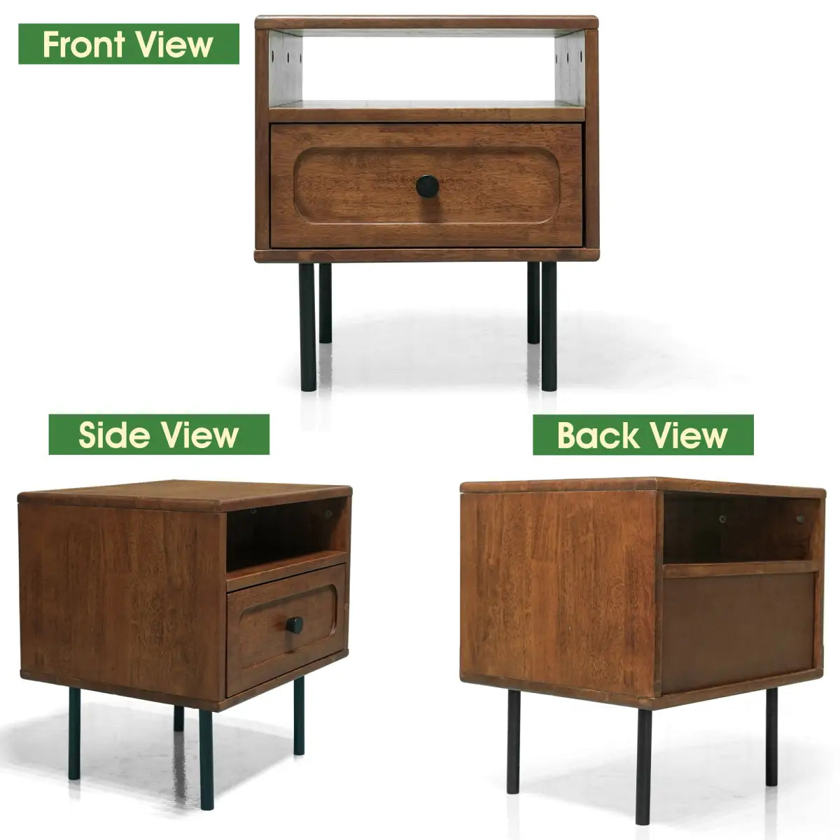 Solid Wood Nightstand - Acacia Savana - Mid-Century Modern - Single Drawer - Megsu