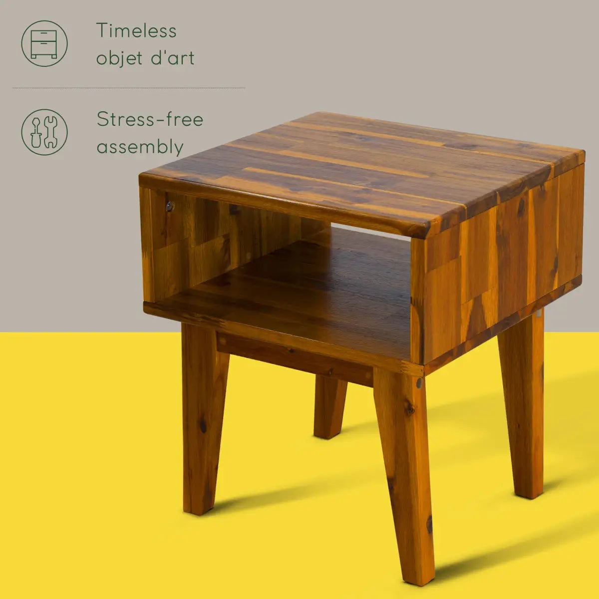 Solid Wood Nightstand - Acacia Serena - Modern Bedside Storage - Megsu