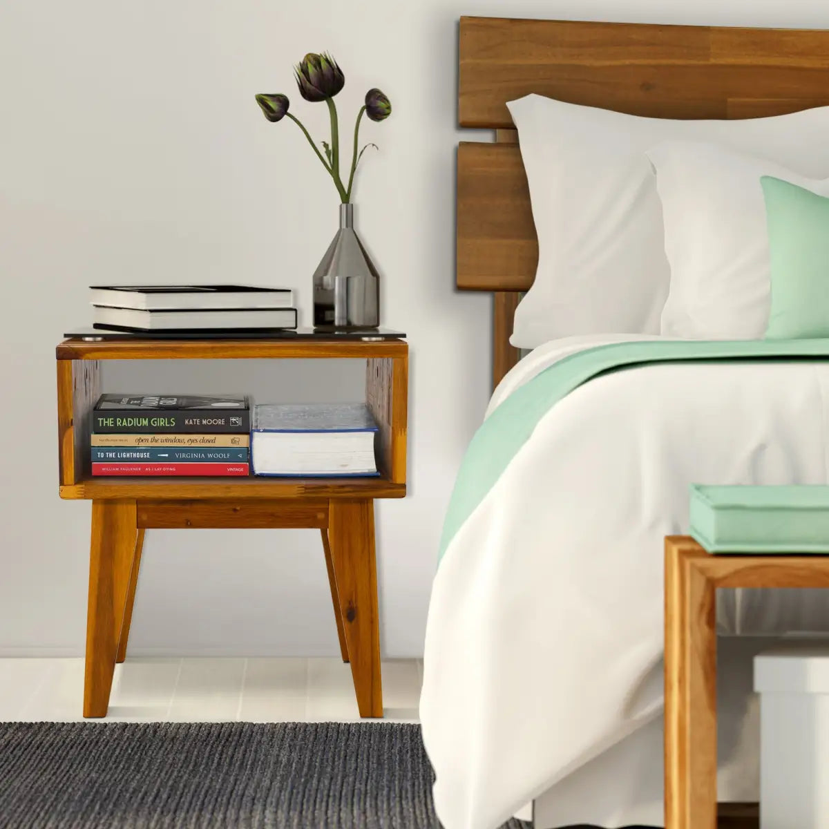 Solid Wood Nightstand - Acacia Serena - Modern Bedside Storage - Megsu