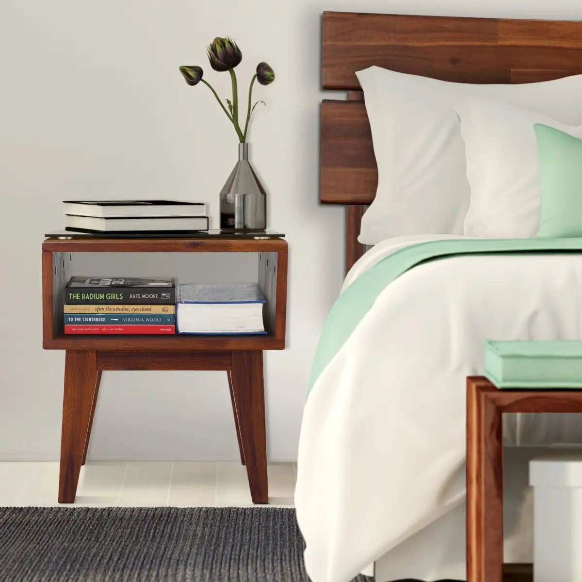 Solid Wood Nightstand - Acacia Serena - Modern Bedside Storage - Megsu