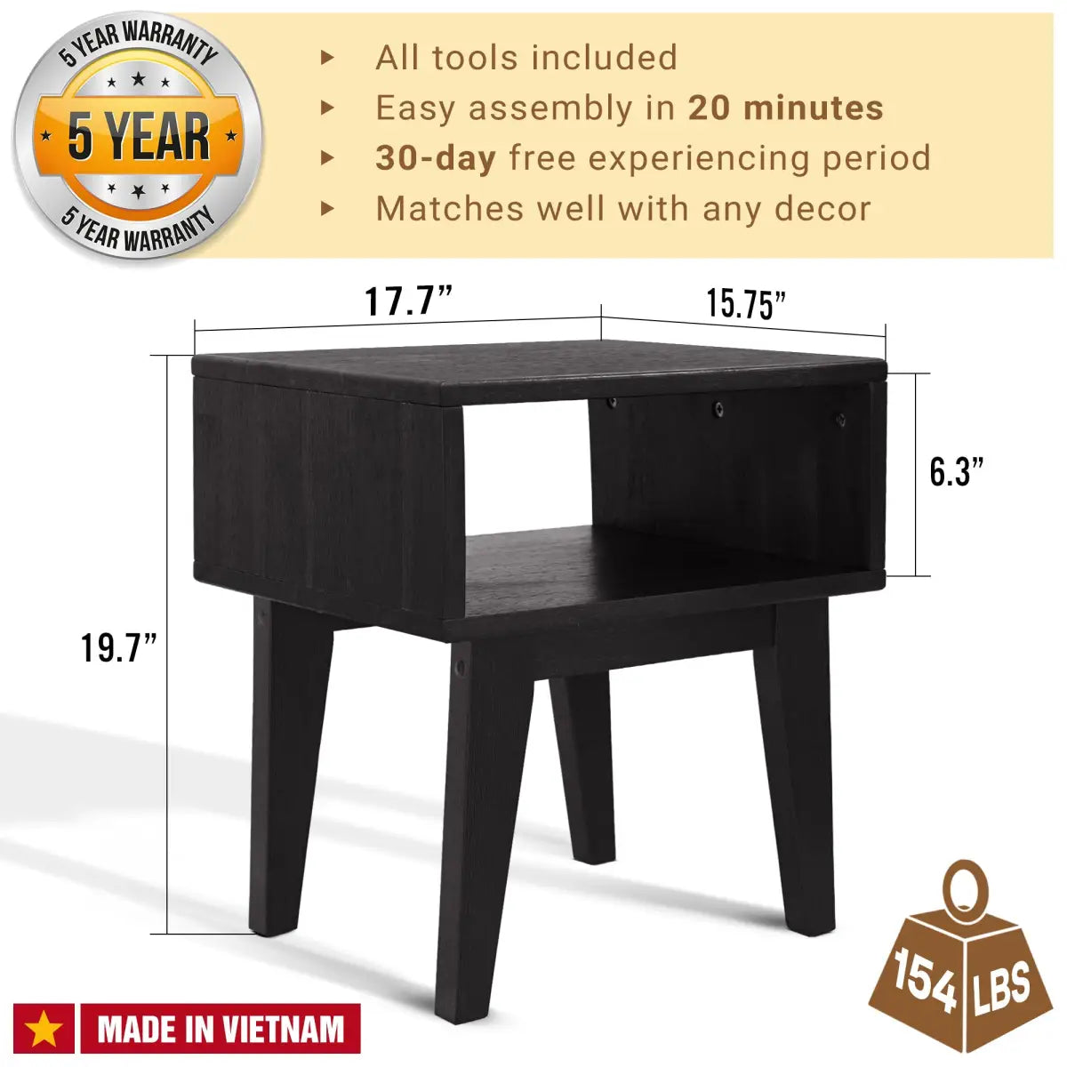 Solid Wood Nightstand - Acacia Serena - Modern Bedside Storage - Megsu
